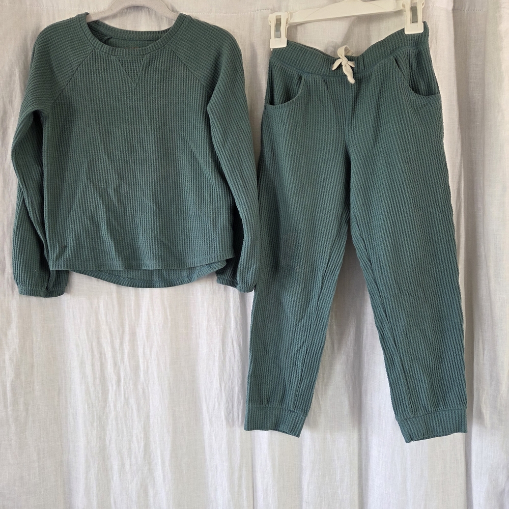 Cat & Jack | Green Waffle-Knit Loungewear Set with Orange Logo